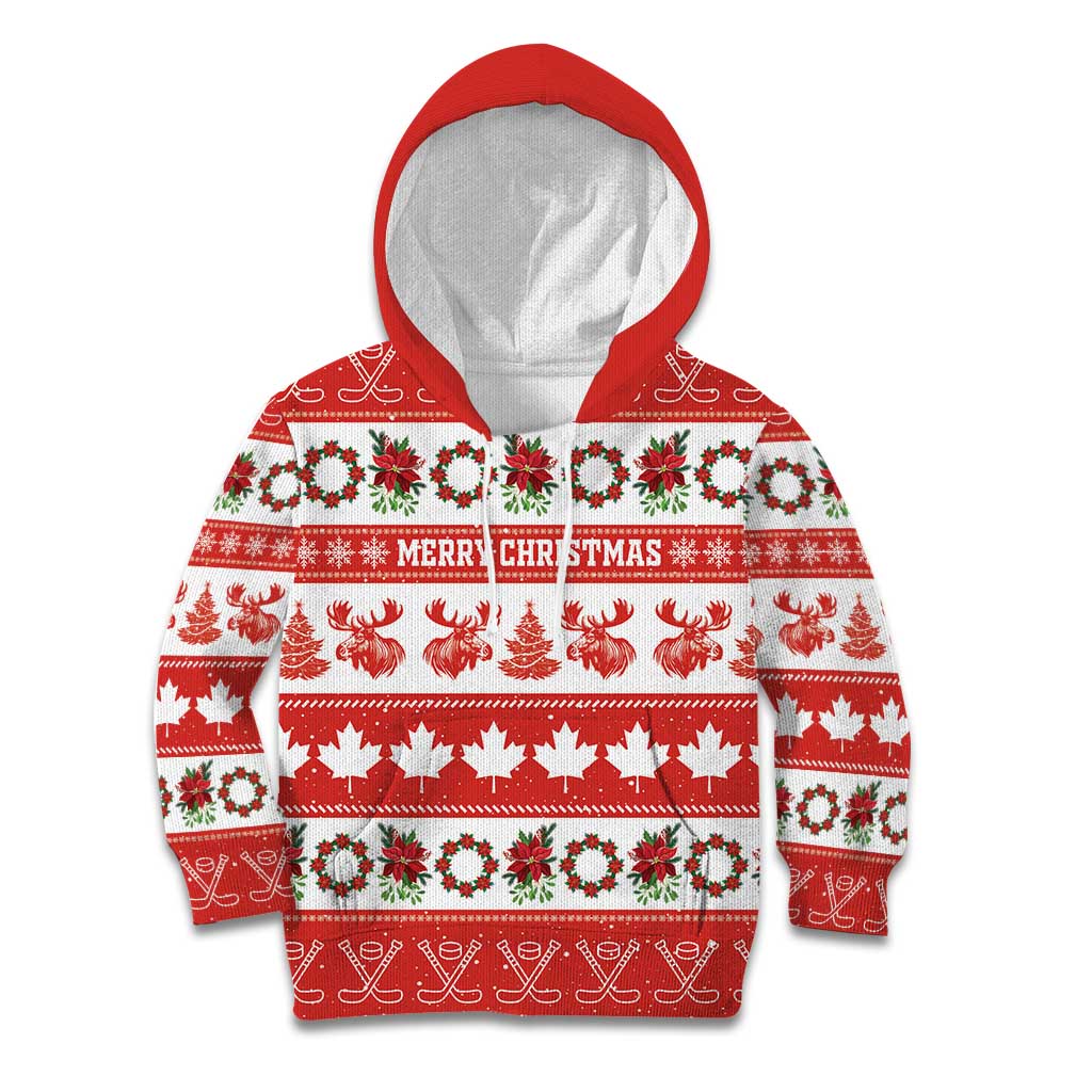 Personalised Canada Christmas Kid Hoodie Canadian Moose Maple Leaf Seamless Style - Shopicos