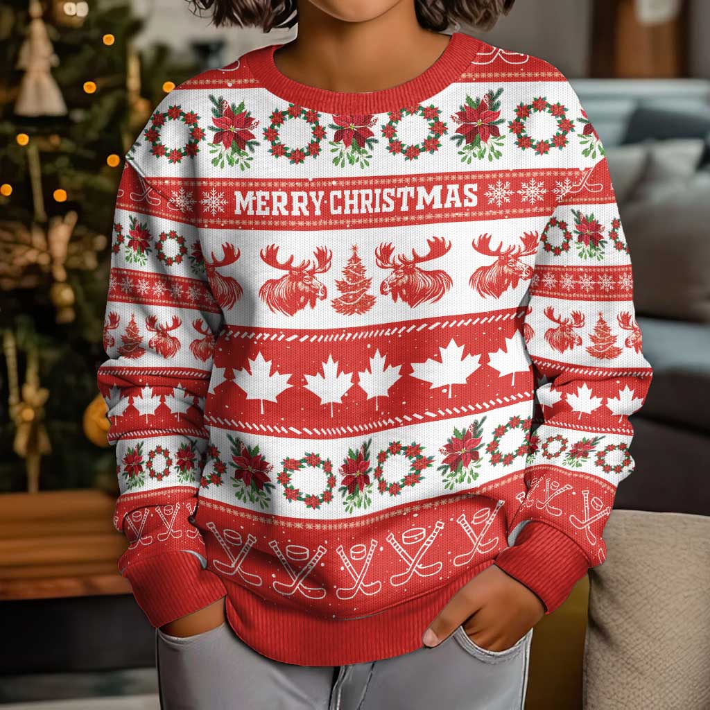 Personalised Canada Christmas Kid Ugly Christmas Sweater Canadian Moose Maple Leaf Seamless Style - Shopicos
