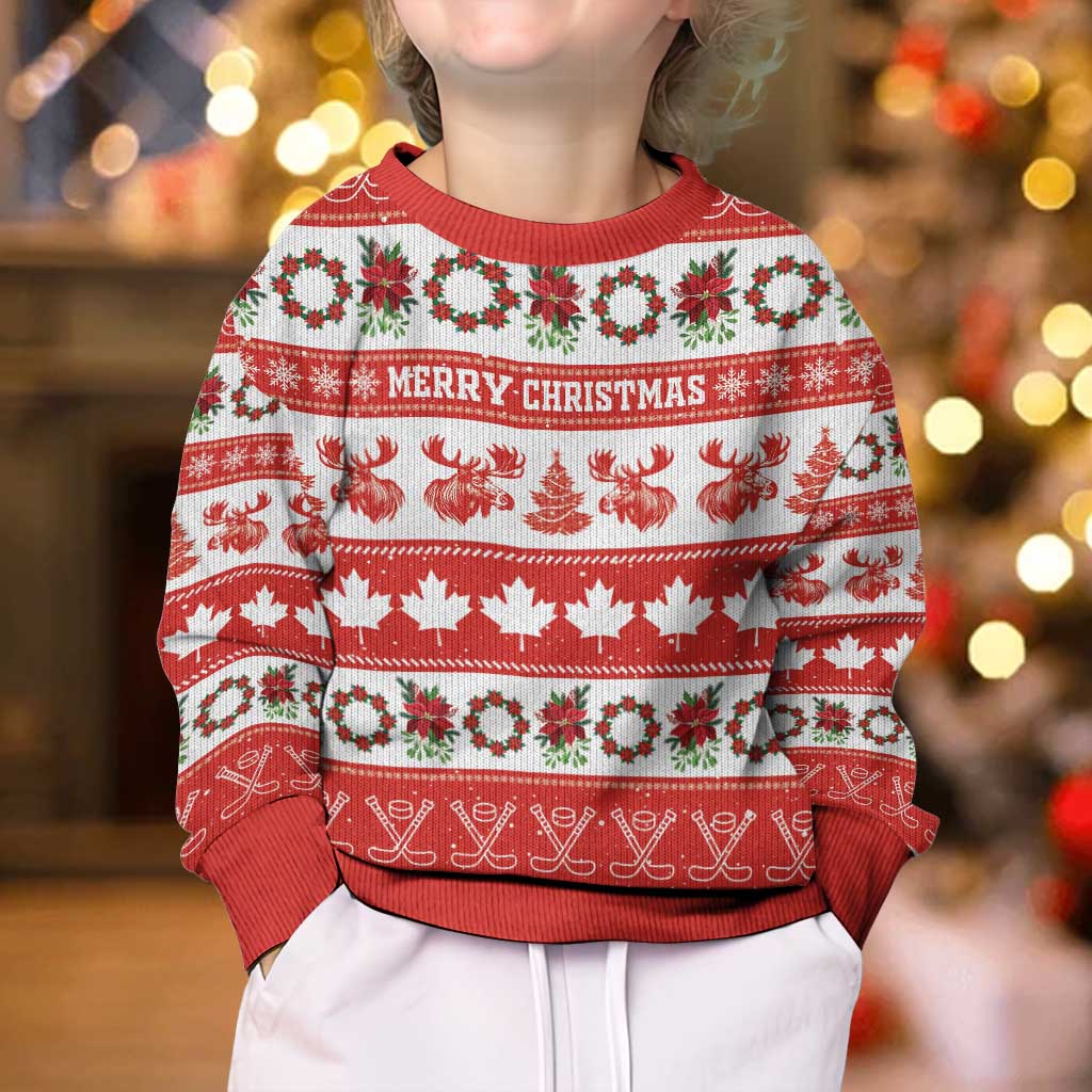 Personalised Canada Christmas Kid Ugly Christmas Sweater Canadian Moose Maple Leaf Seamless Style - Shopicos