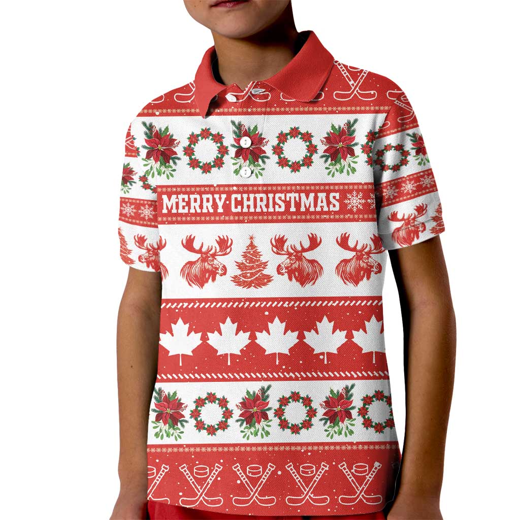 Personalised Canada Christmas Kid Polo Shirt Canadian Moose Maple Leaf Seamless Style - Shopicos