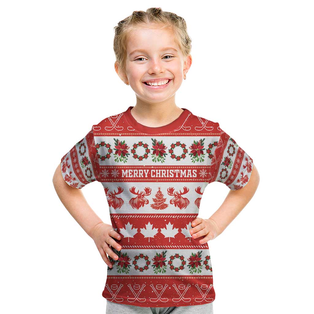 Personalised Canada Christmas Kid T Shirt Canadian Moose Maple Leaf Seamless Style - Shopicos