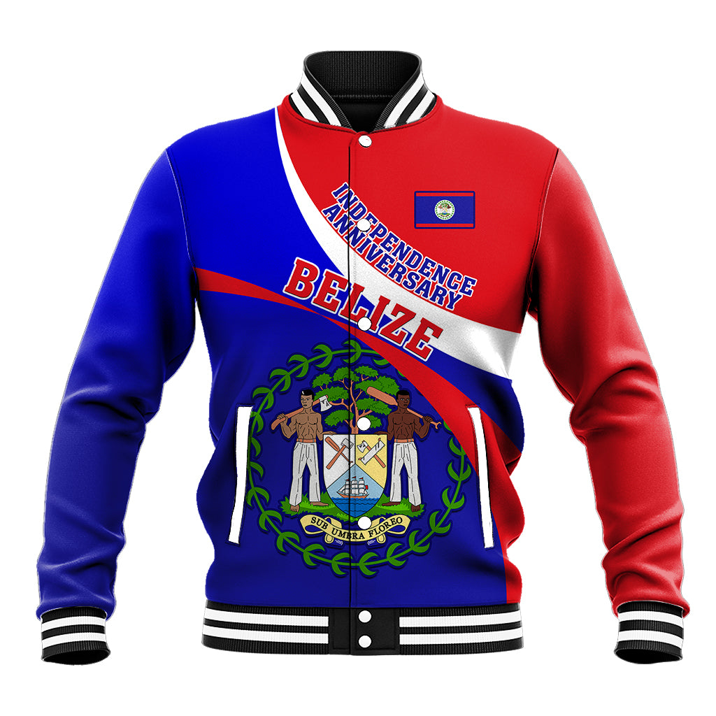 Belize Independence Day Baseball Jacket Coat Of Arms Curve Style - Shopicos