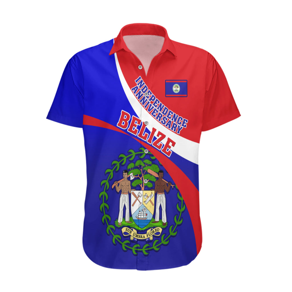 Belize Independence Day Hawaiian Shirt Coat Of Arms Curve Style - Shopicos