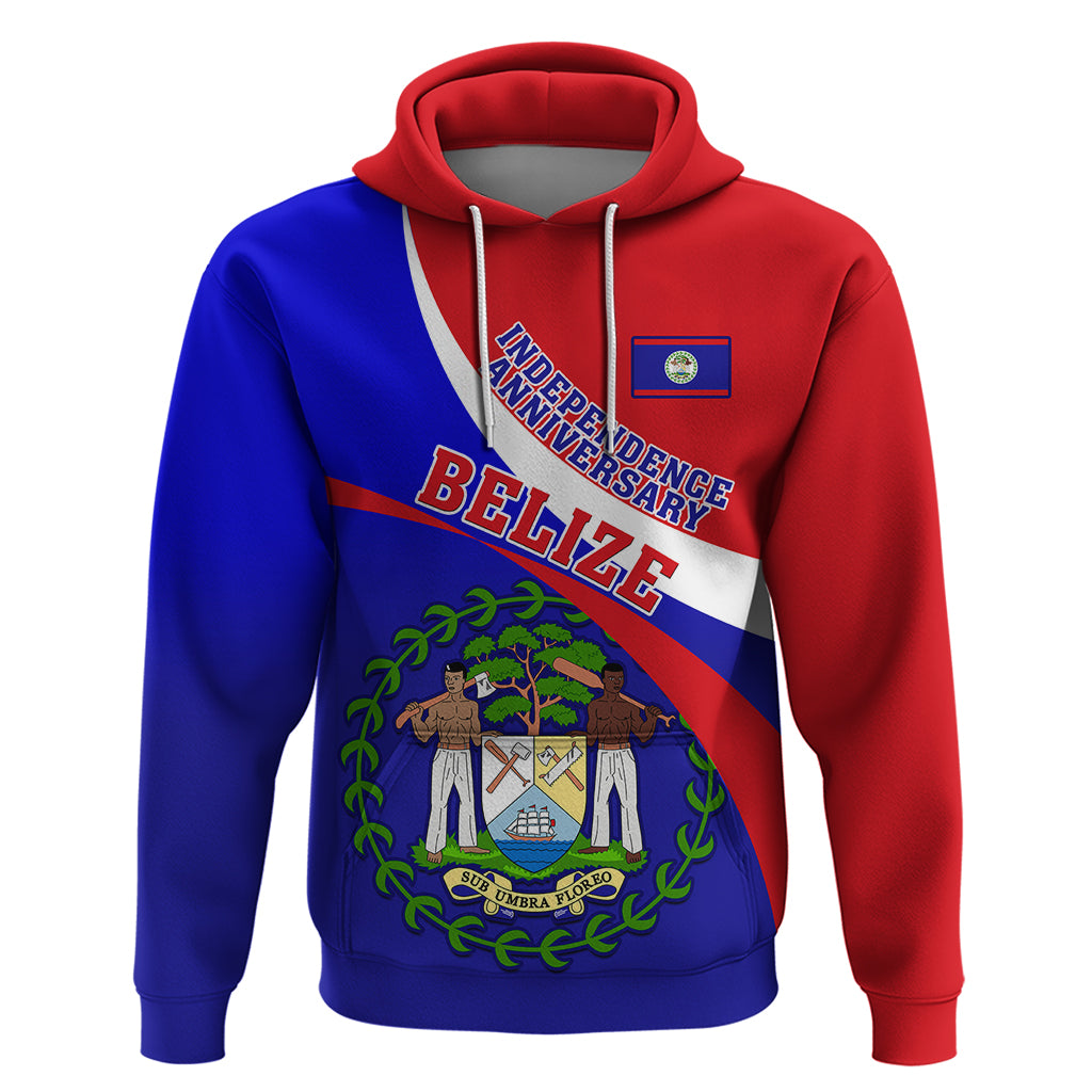 Belize Independence Day Hoodie Coat Of Arms Curve Style - Shopicos