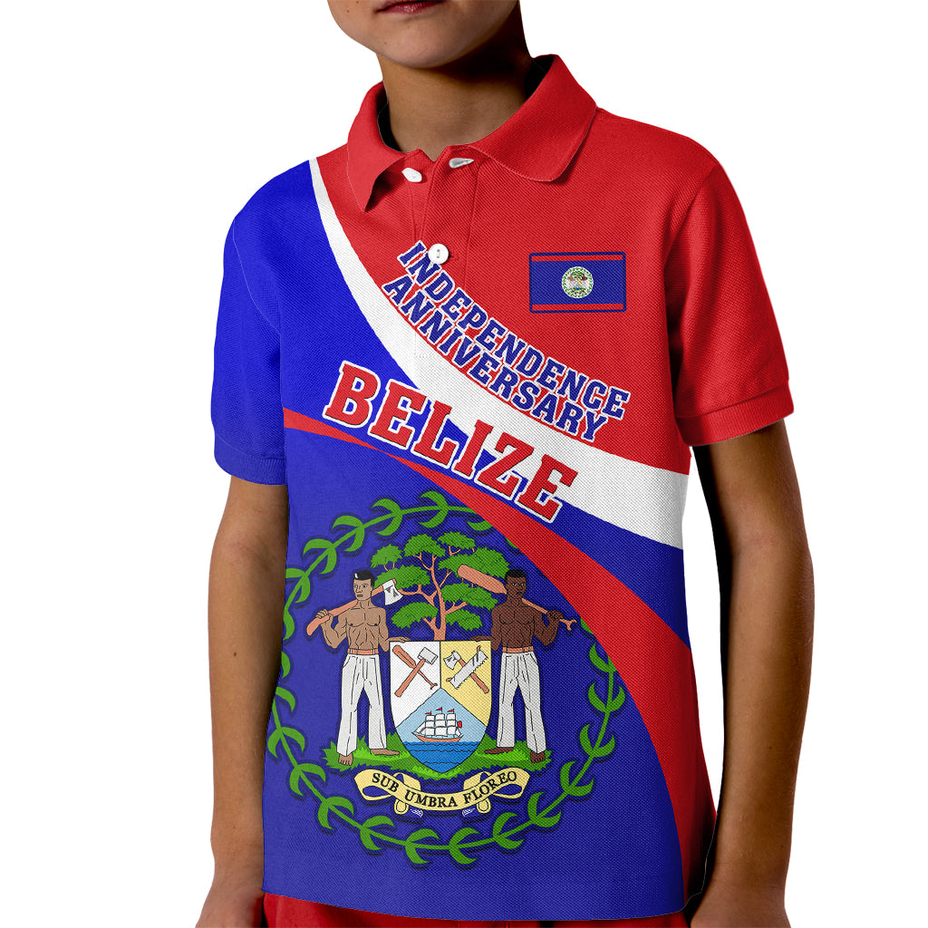 Belize Independence Day Kid Polo Shirt Coat Of Arms Curve Style - Shopicos