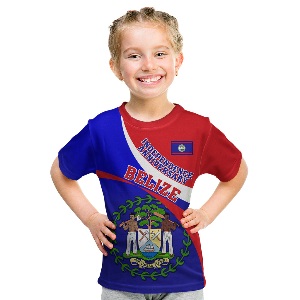 Belize Independence Day Kid T Shirt Coat Of Arms Curve Style - Shopicos