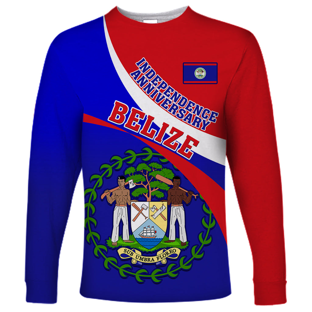Belize Independence Day Long Sleeve Shirt Coat Of Arms Curve Style - Shopicos