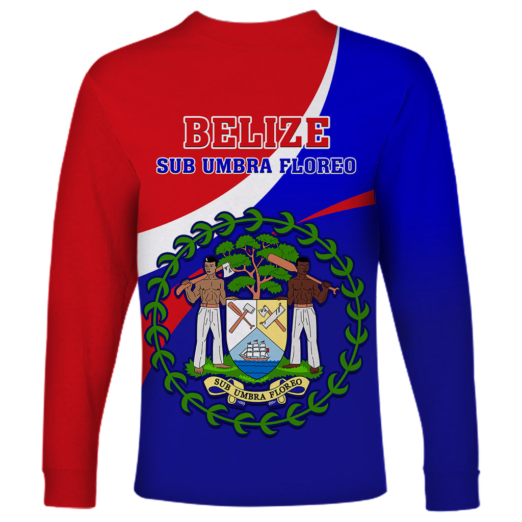 Belize Independence Day Long Sleeve Shirt Coat Of Arms Curve Style - Shopicos