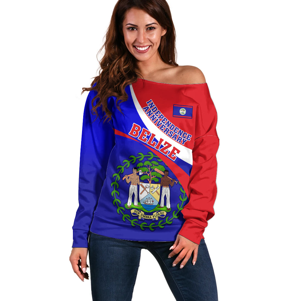 Belize Independence Day Off Shoulder Sweater Coat Of Arms Curve Style - Shopicos