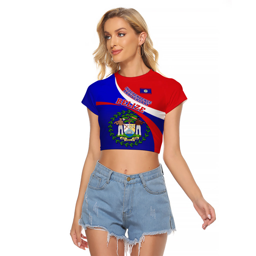 Belize Independence Day Raglan Cropped T Shirt Coat Of Arms Curve Style - Shopicos