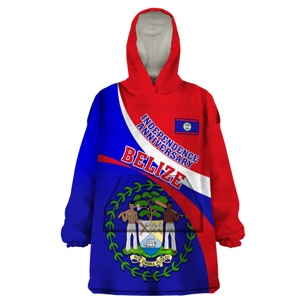 Belize Independence Day Wearable Blanket Hoodie Coat Of Arms Curve Style - Shopicos