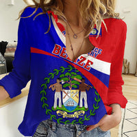 Belize Independence Day Women Casual Shirt Coat Of Arms Curve Style - Shopicos