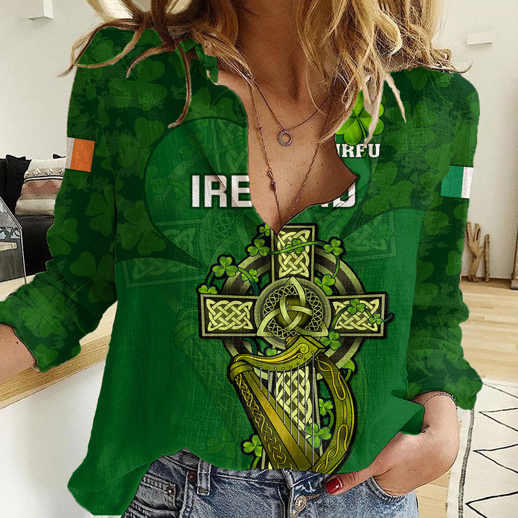 Ireland Rugby Women Casual Shirt 2023 Word Cup Celtic Cross Go Champions Irish - Shopicos