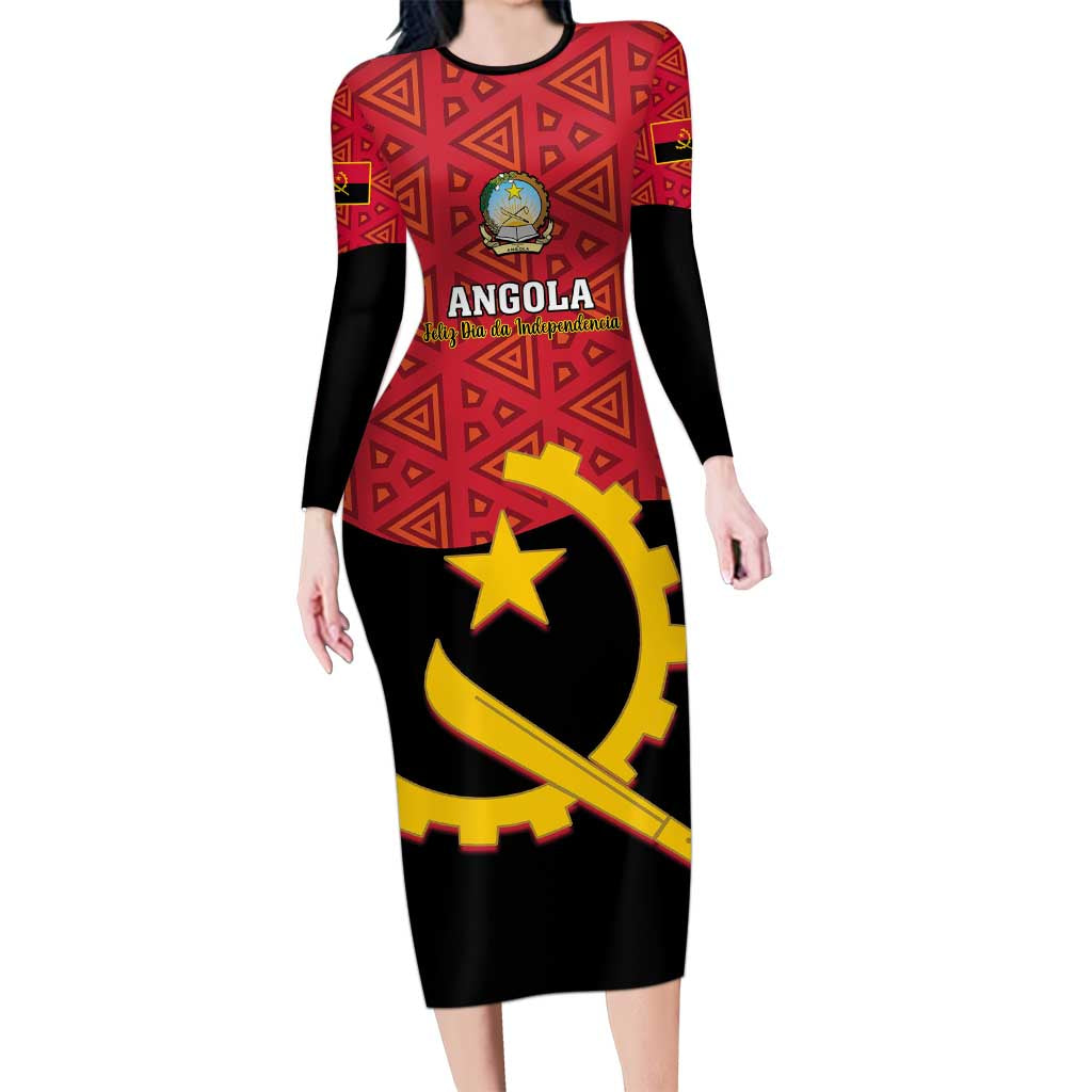 Personalised Angola Independence Day Long Sleeve Bodycon Dress Angolan Samakaka With Giant Sable Antelope LT14
