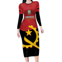 Personalised Angola Independence Day Long Sleeve Bodycon Dress Angolan Samakaka With Giant Sable Antelope LT14