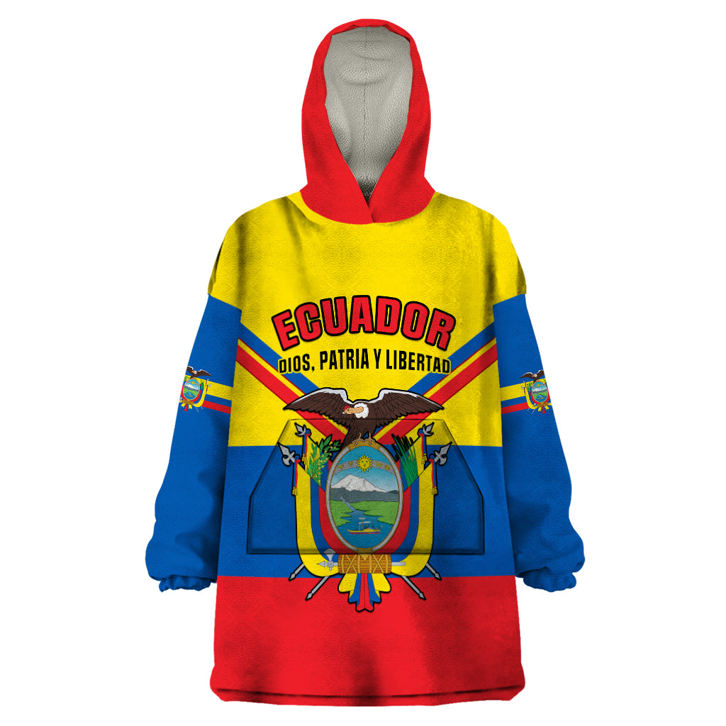 Personalised Ecuador Wearable Blanket Hoodie Ecuadorian Coat Of Arms Yellow Version - Shopicos