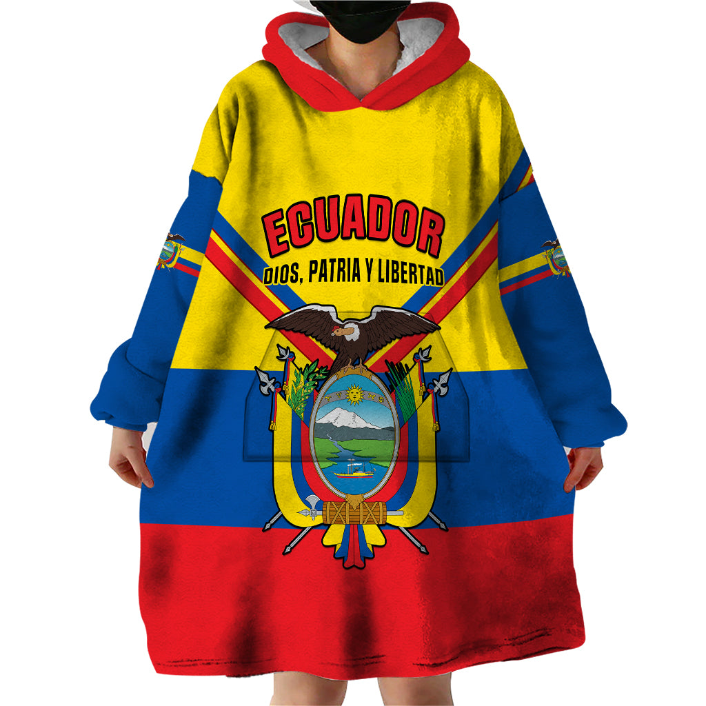 Personalised Ecuador Wearable Blanket Hoodie Ecuadorian Coat Of Arms Yellow Version - Shopicos