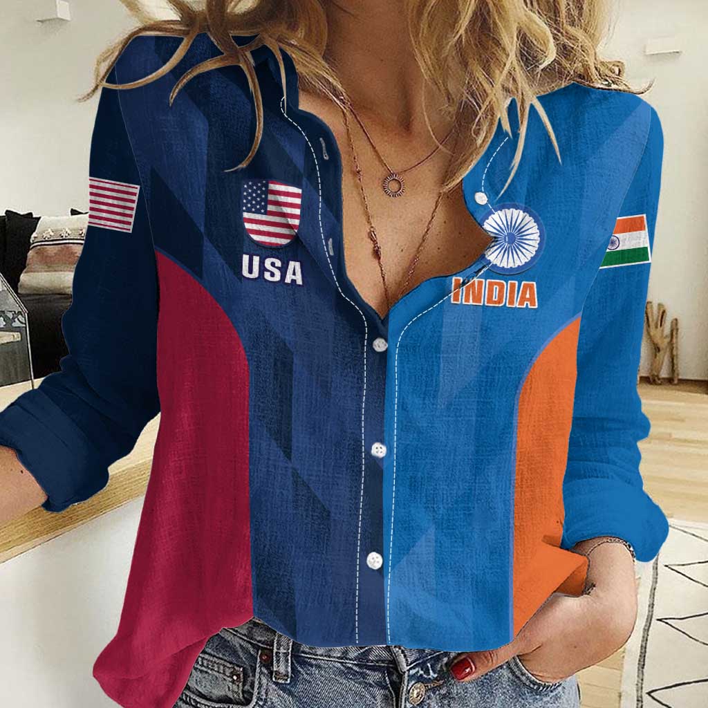 Custom USA and India Cricket Women Casual Shirt 2024 Together Dynamic Style - Shopicos
