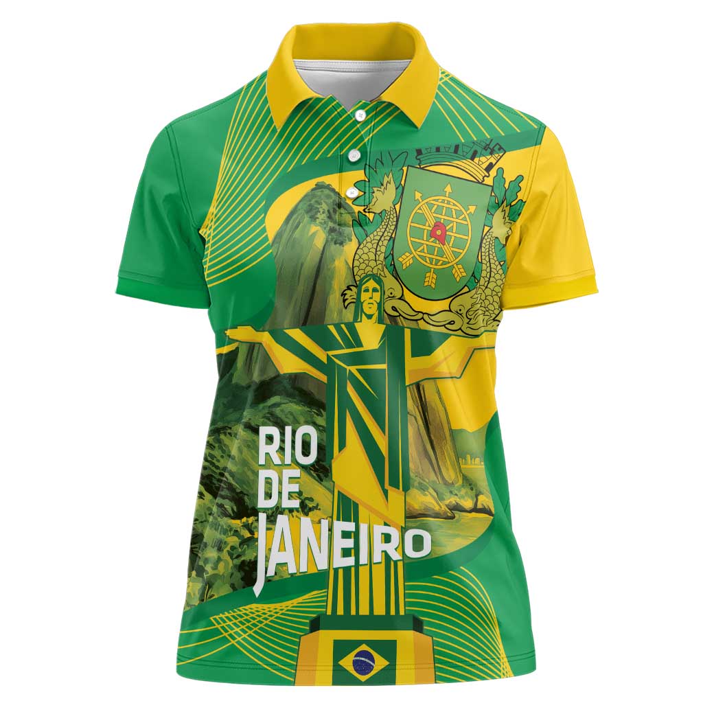 Rio de Janeiro Brazil Women Polo Shirt Christ the Redeemer Mix Sugarloaf Mountain - Shopicos