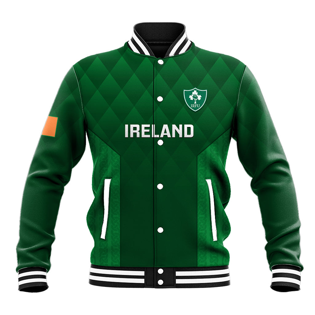 Custom Ireland Rugby Baseball Jacket 2023 Go Shamrock World Cup Irish Celtic Pattern - Shopicos