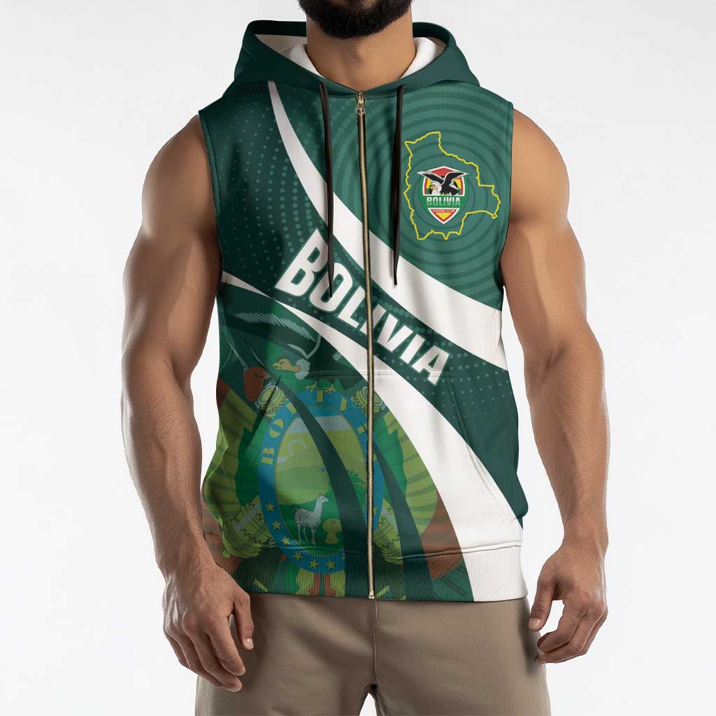 Custom Bolivia Football Sleeveless Zip Hoodie La Verde Sporty Curves Style - Shopicos