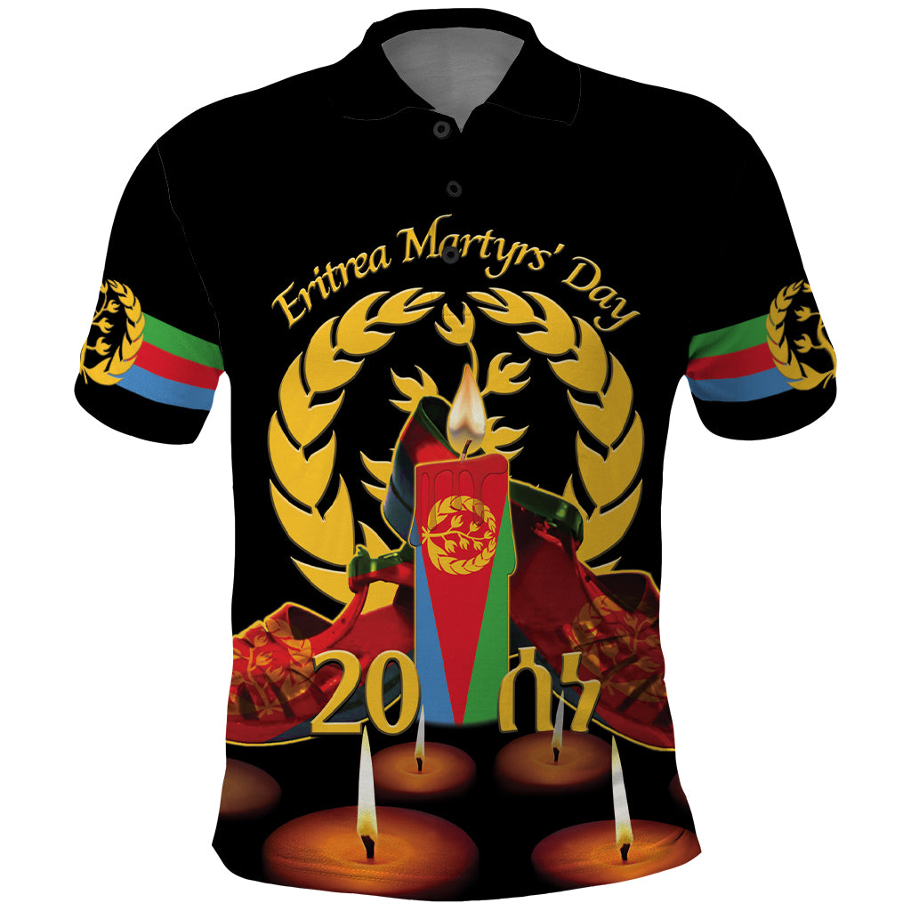 Custom Eritrea Martyrs' Day Polo Shirt 20 June Shida Shoes With Candles - Black - Shopicos