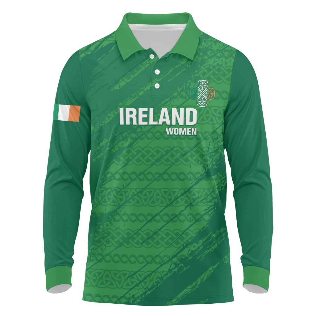 Custom Ireland Cricket Long Sleeve Polo Shirt Irish Celtic Knot - National Color - Shopicos