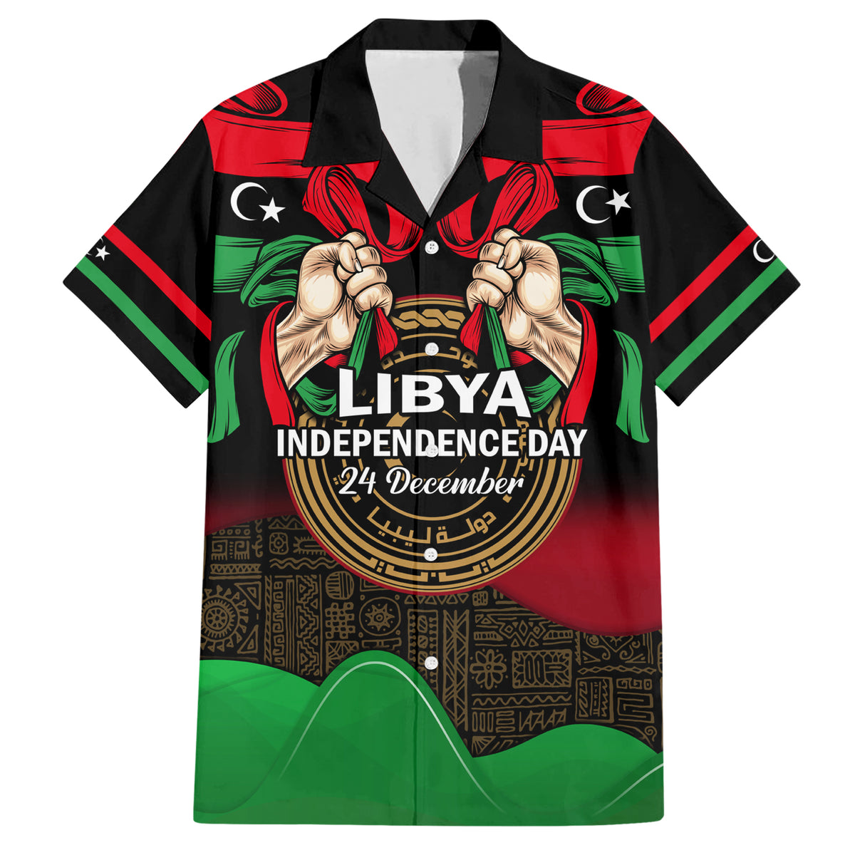 Libya Independence Day Hawaiian Shirt Happy 24 December African Pattern Flag Style - Shopicos