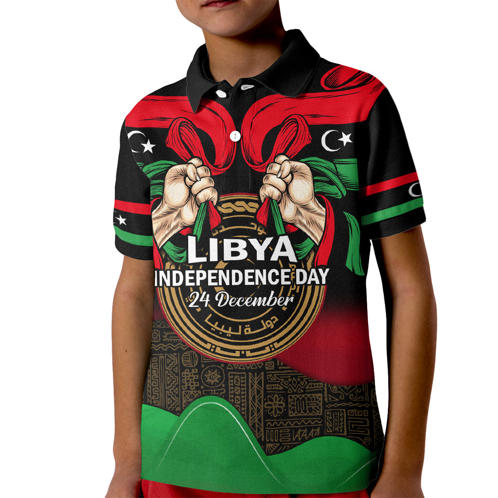 Libya Independence Day Kid Polo Shirt Happy 24 December African Pattern Flag Style - Shopicos
