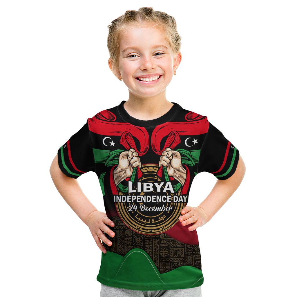 Libya Independence Day Kid T Shirt Happy 24 December African Pattern Flag Style - Shopicos