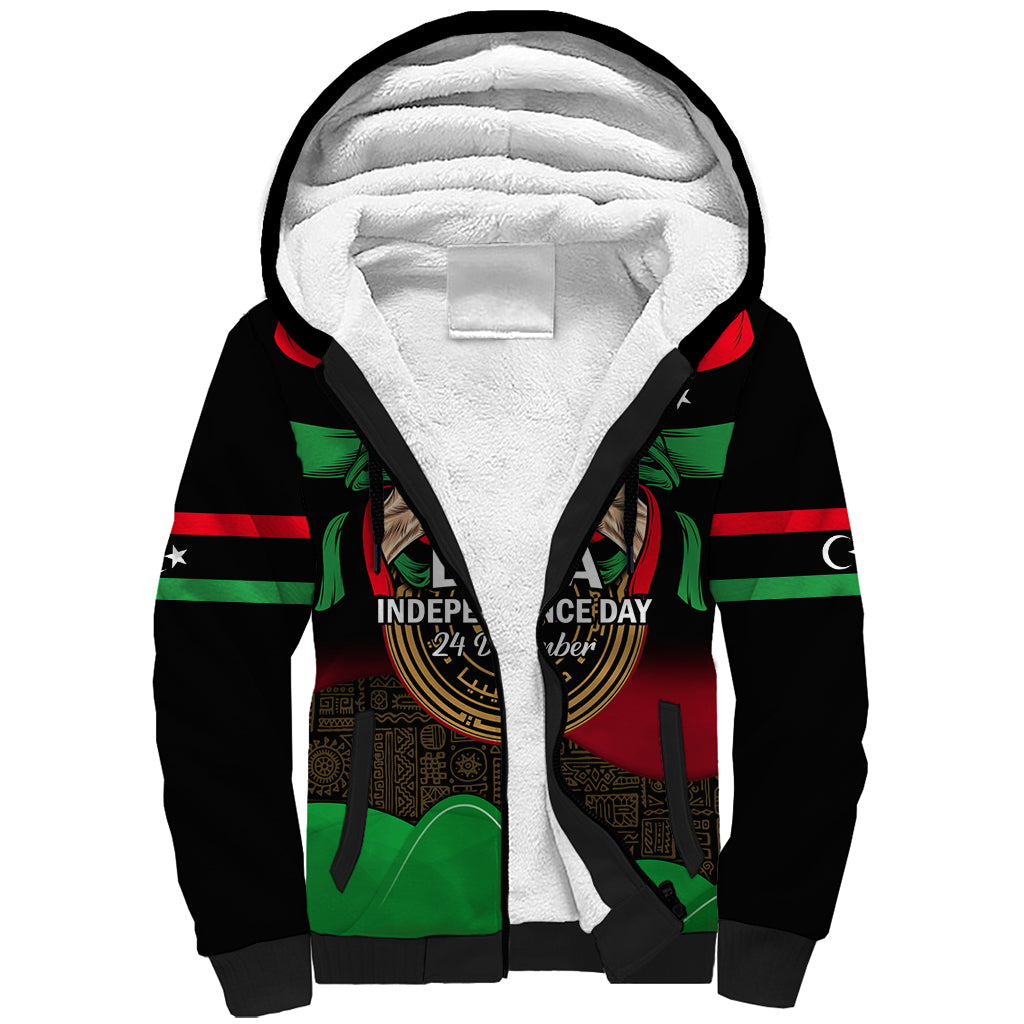 Libya Independence Day Sherpa Hoodie Happy 24 December African Pattern Flag Style - Shopicos