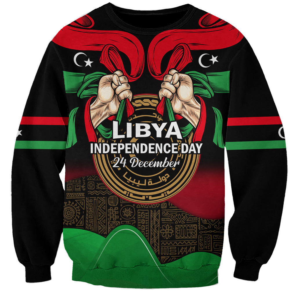 Libya Independence Day Sweatshirt Happy 24 December African Pattern Flag Style - Shopicos