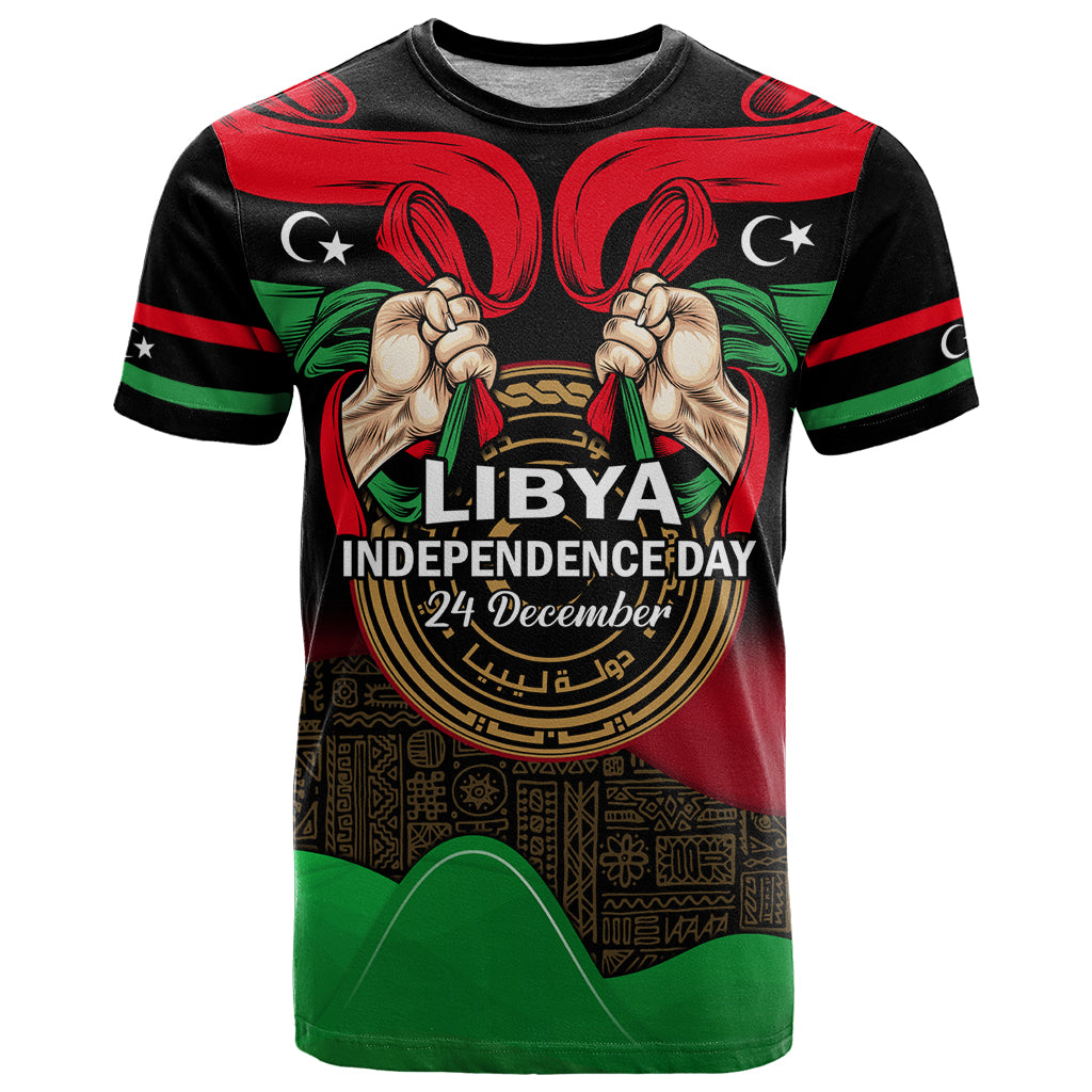 Libya Independence Day T Shirt Happy 24 December African Pattern Flag Style - Shopicos