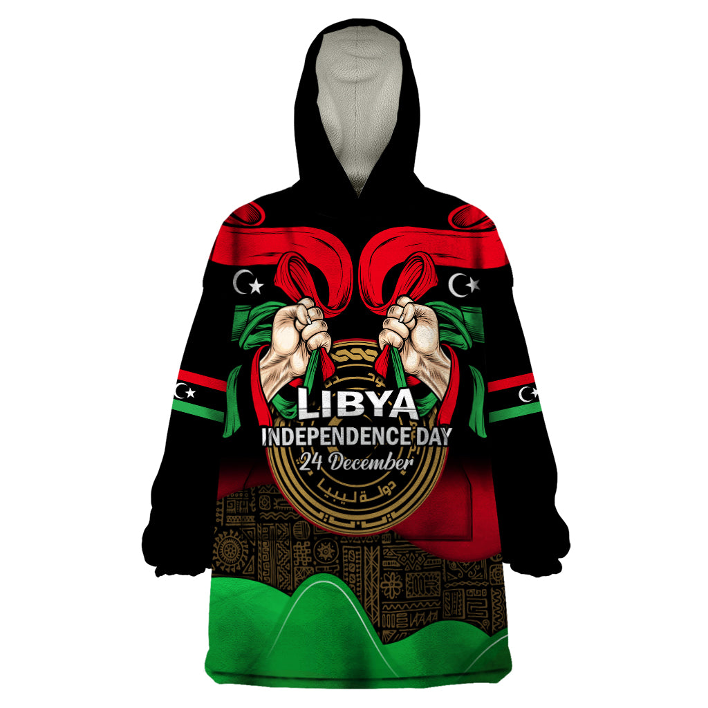 Libya Independence Day Wearable Blanket Hoodie Happy 24 December African Pattern Flag Style - Shopicos