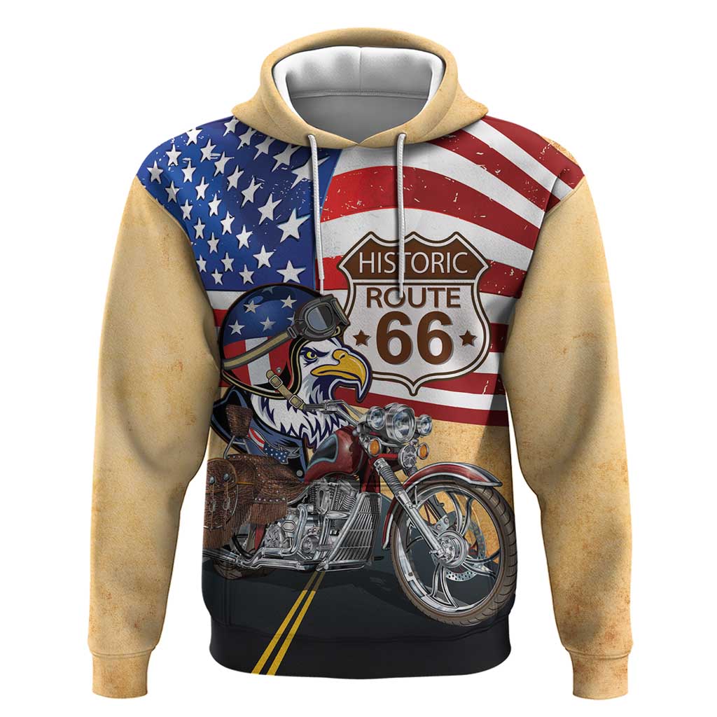 Route 66 United States Hoodie Historic Highway USA Eagle With Motorcycle - Shopicos
