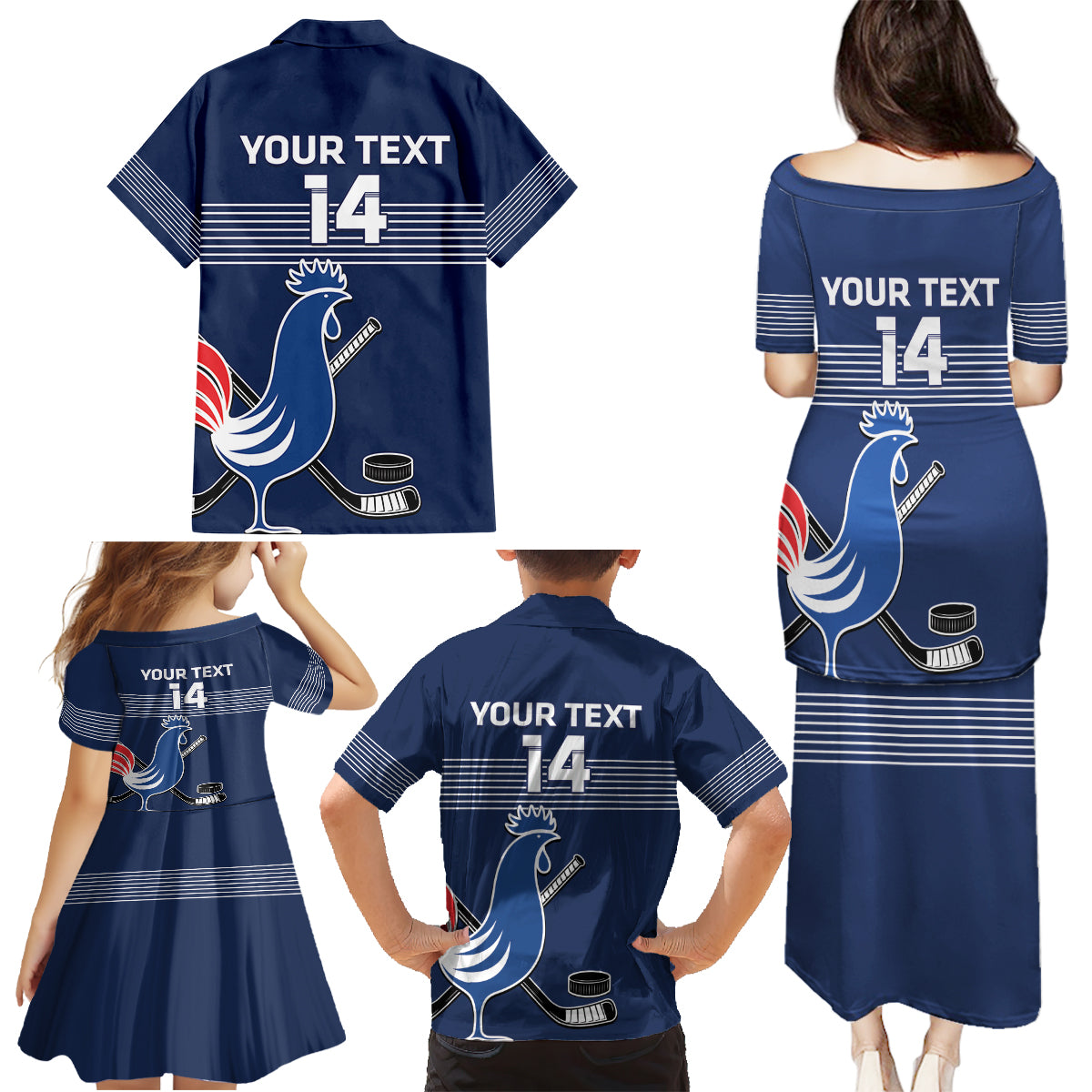 Custom France Hockey Family Matching Puletasi and Hawaiian Shirt Francaise Gallic Rooster - Shopicos