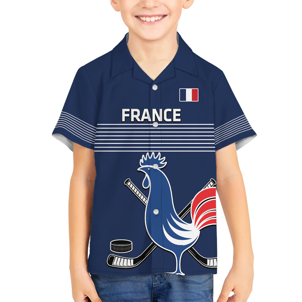Custom France Hockey Family Matching Puletasi and Hawaiian Shirt Francaise Gallic Rooster - Shopicos
