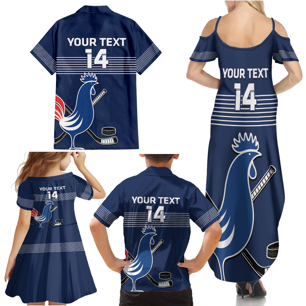 Custom France Hockey Family Matching Summer Maxi Dress and Hawaiian Shirt Francaise Gallic Rooster - Shopicos