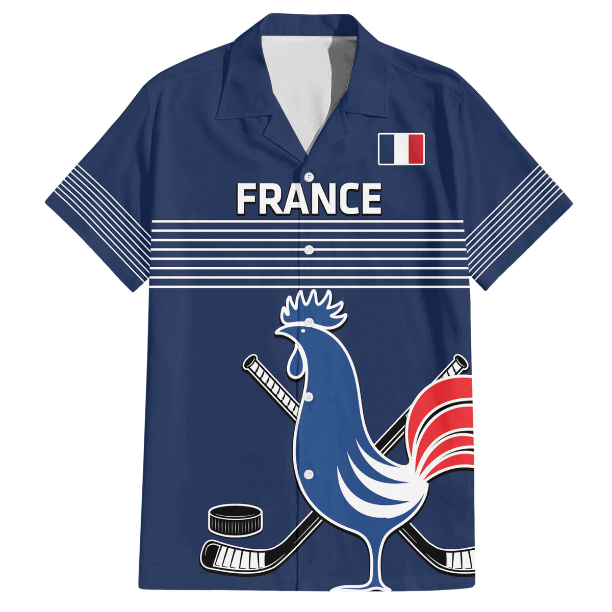 Custom France Hockey Hawaiian Shirt Francaise Gallic Rooster - Shopicos