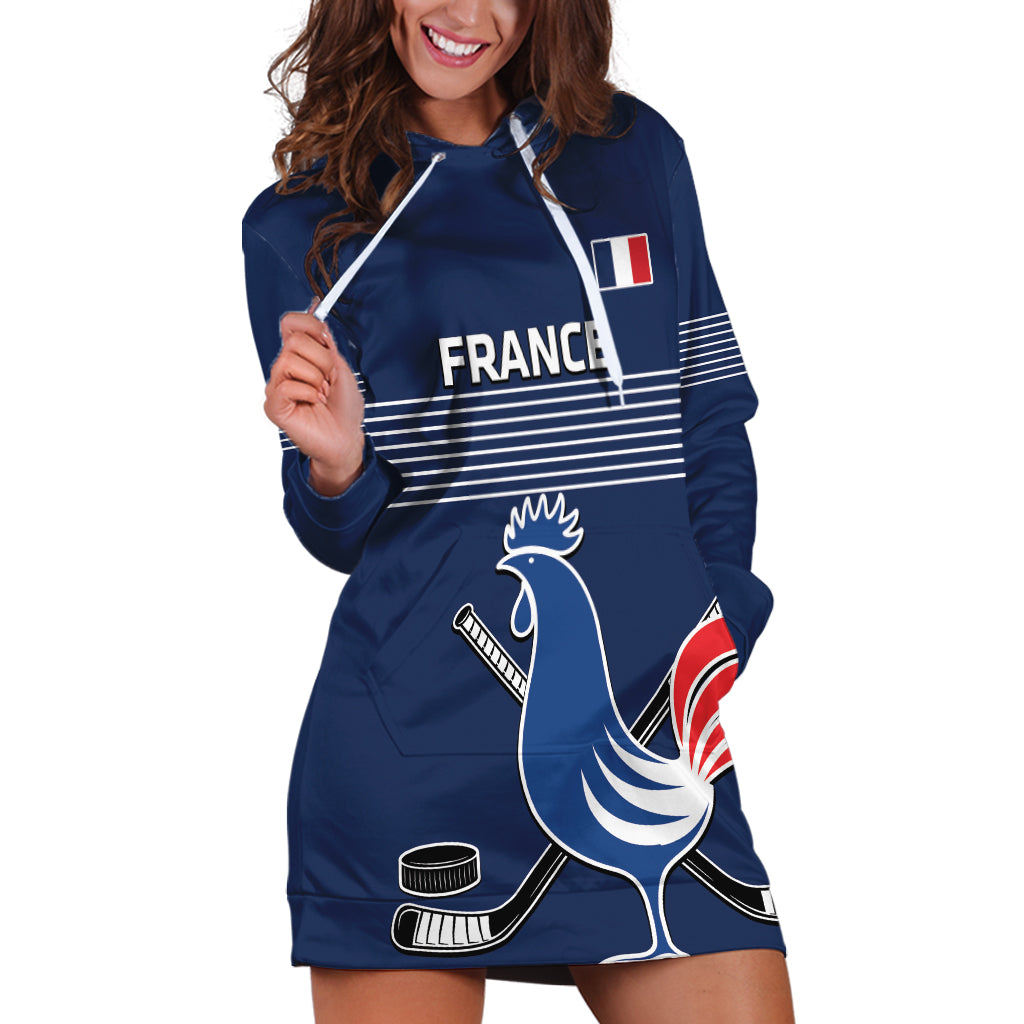 Custom France Hockey Hoodie Dress Francaise Gallic Rooster - Shopicos