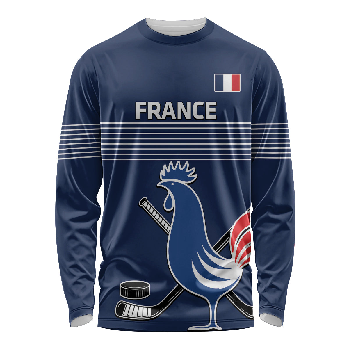 Custom France Hockey Long Sleeve Shirt Francaise Gallic Rooster - Shopicos