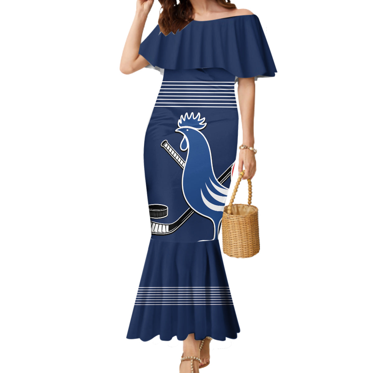 Custom France Hockey Mermaid Dress Francaise Gallic Rooster - Shopicos