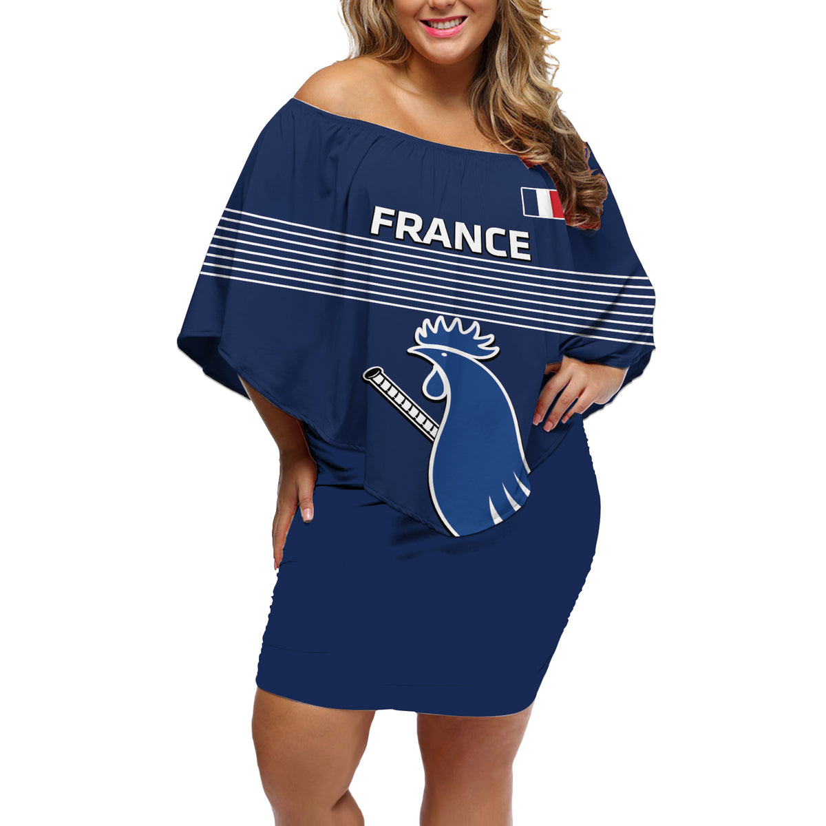 Custom France Hockey Off Shoulder Short Dress Francaise Gallic Rooster - Shopicos