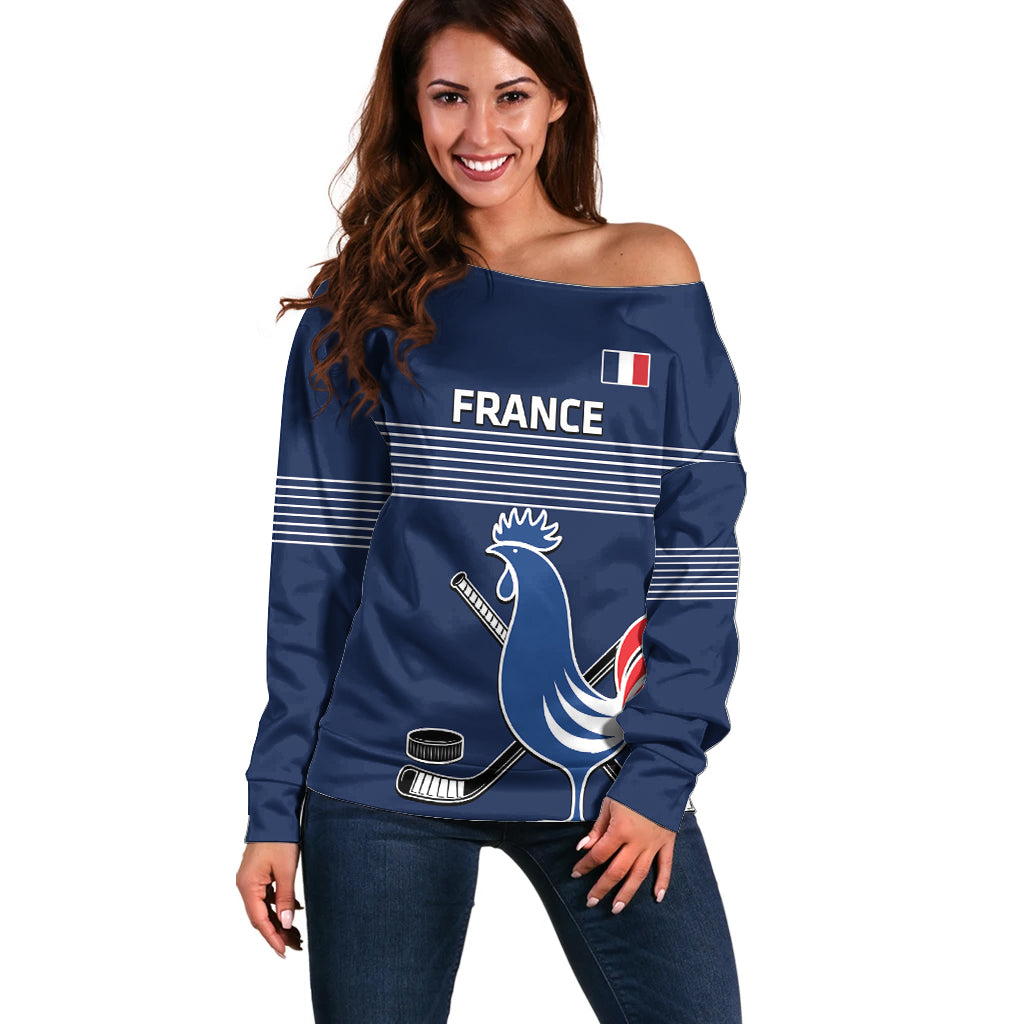 Custom France Hockey Off Shoulder Sweater Francaise Gallic Rooster - Shopicos