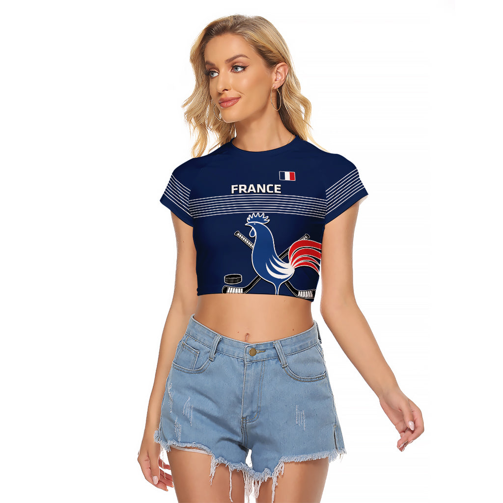 Custom France Hockey Raglan Cropped T Shirt Francaise Gallic Rooster - Shopicos