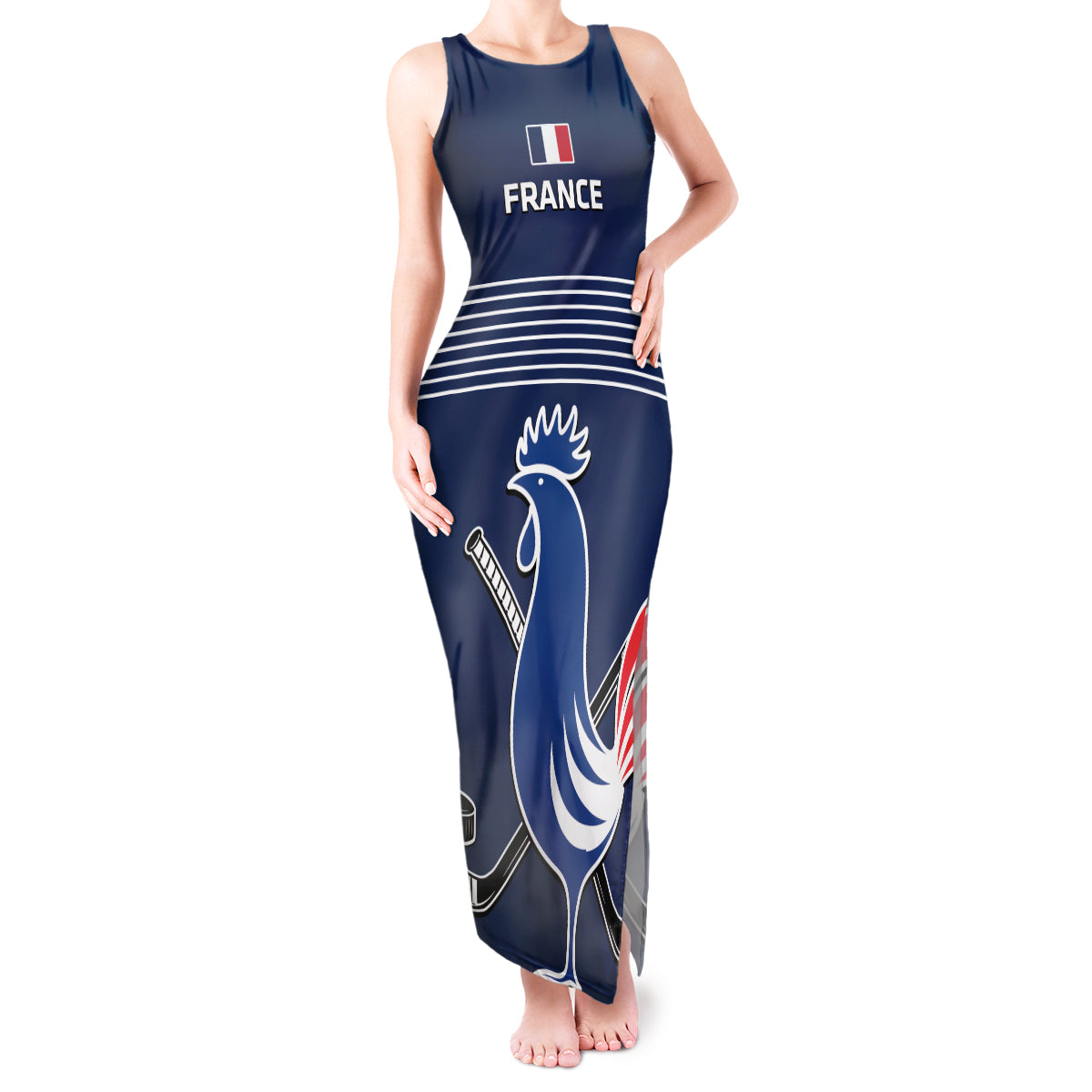 Custom France Hockey Tank Maxi Dress Francaise Gallic Rooster - Shopicos