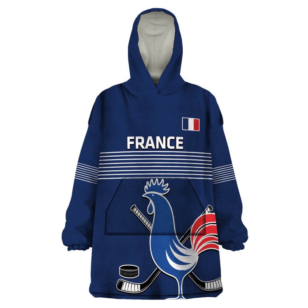 Custom France Hockey Wearable Blanket Hoodie Francaise Gallic Rooster - Shopicos