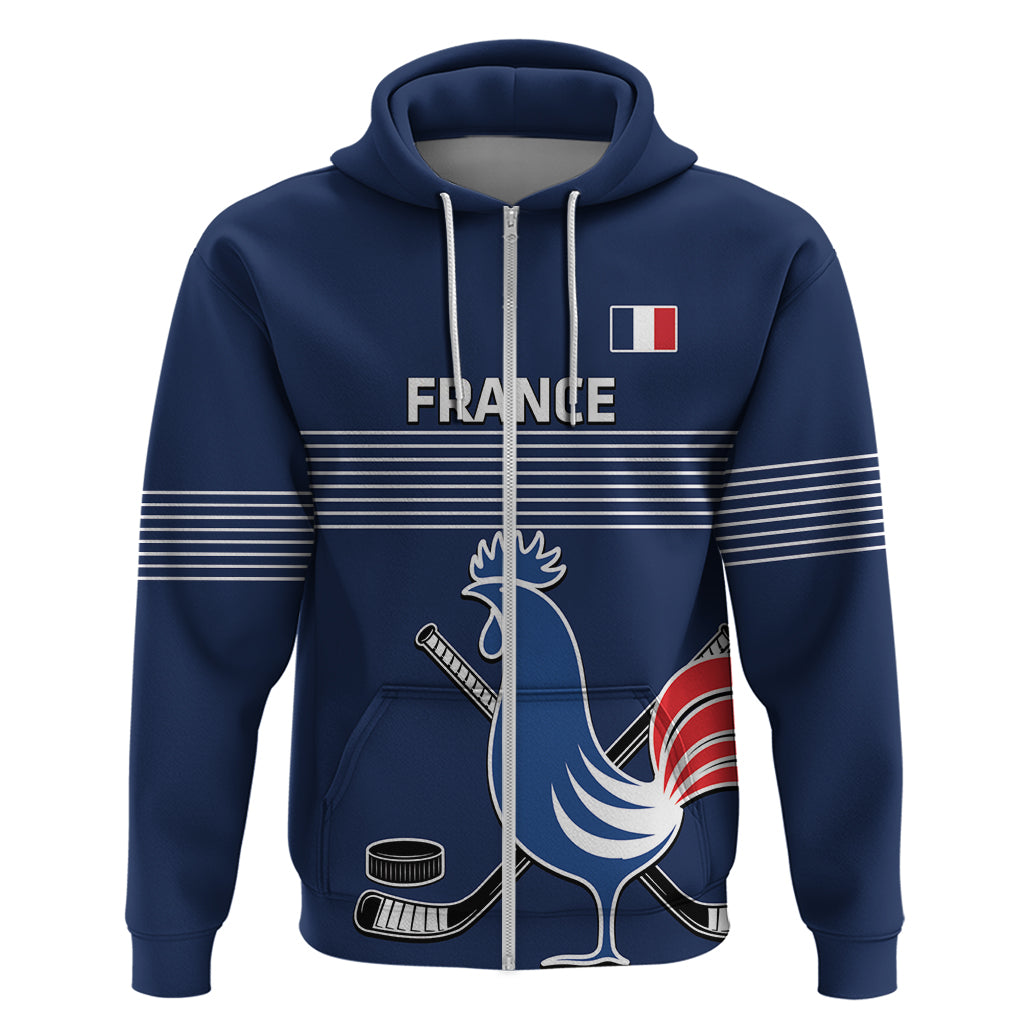 Custom France Hockey Zip Hoodie Francaise Gallic Rooster - Shopicos