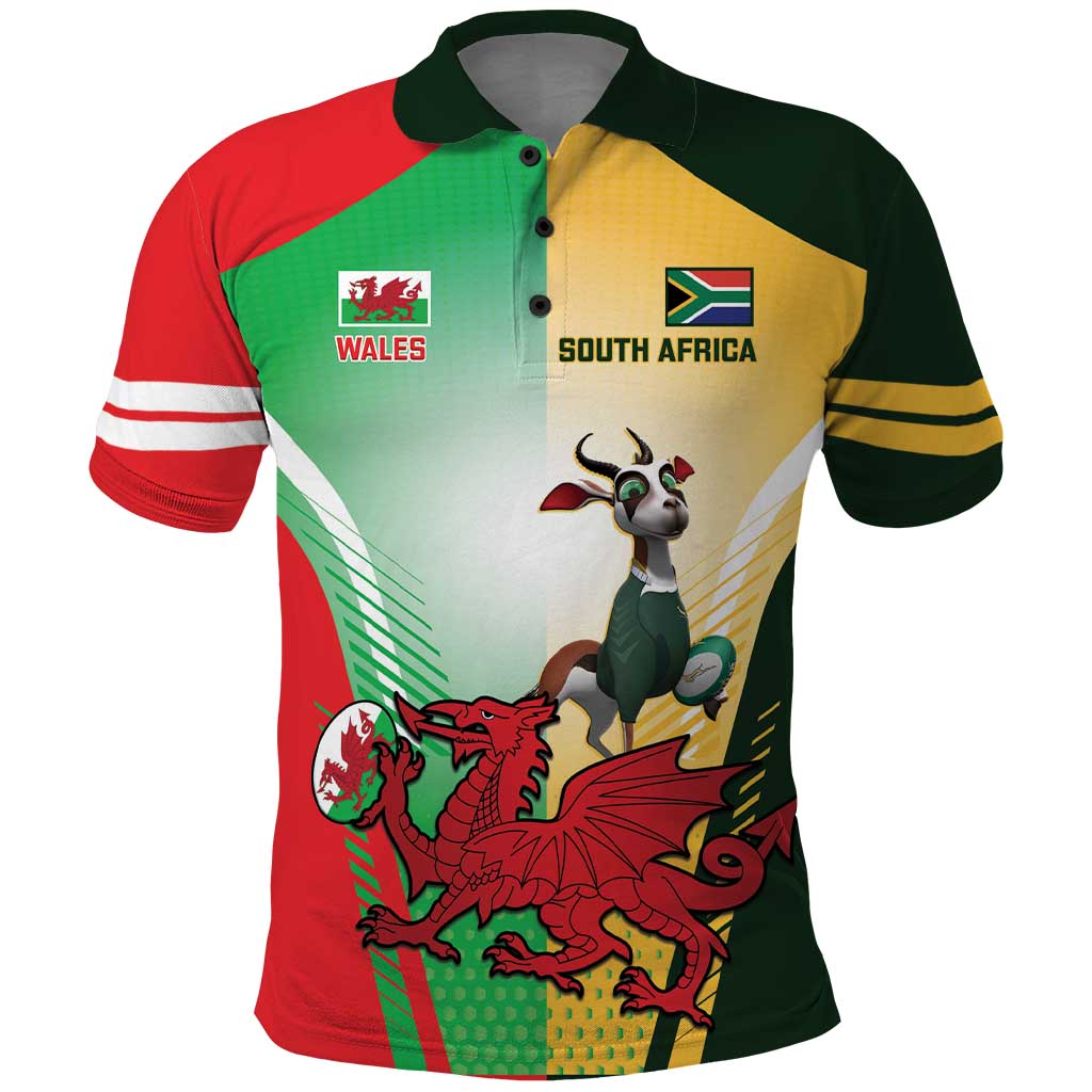 Custom South Africa And Wales Rugby Polo Shirt Springboks Welsh Mascots Dynamic Version - Shopicos