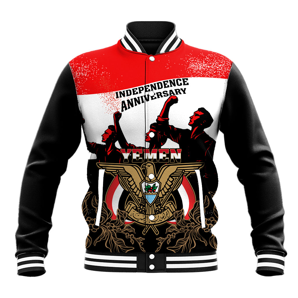 Personalised Yemen Independence Day Baseball Jacket Yemeni Coat Of Arms With Coffea Arabica Flowers - Shopicos